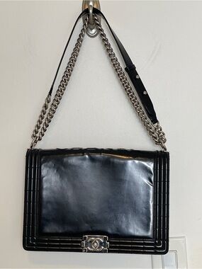 Chanel Black Smooth Leather Large Boy Flap Bag